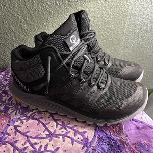 Merrell boots (waterproof) with Vibram souls. Mens mid height Nova 2.